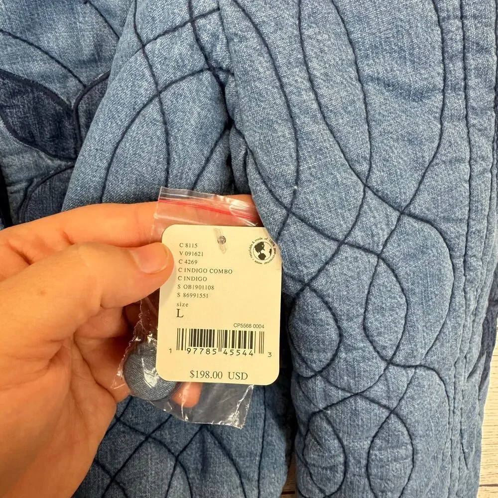 Free People Women's Boho Quinn Quilted Cotton Denim Jacket Size Large - Picture 8 of 9